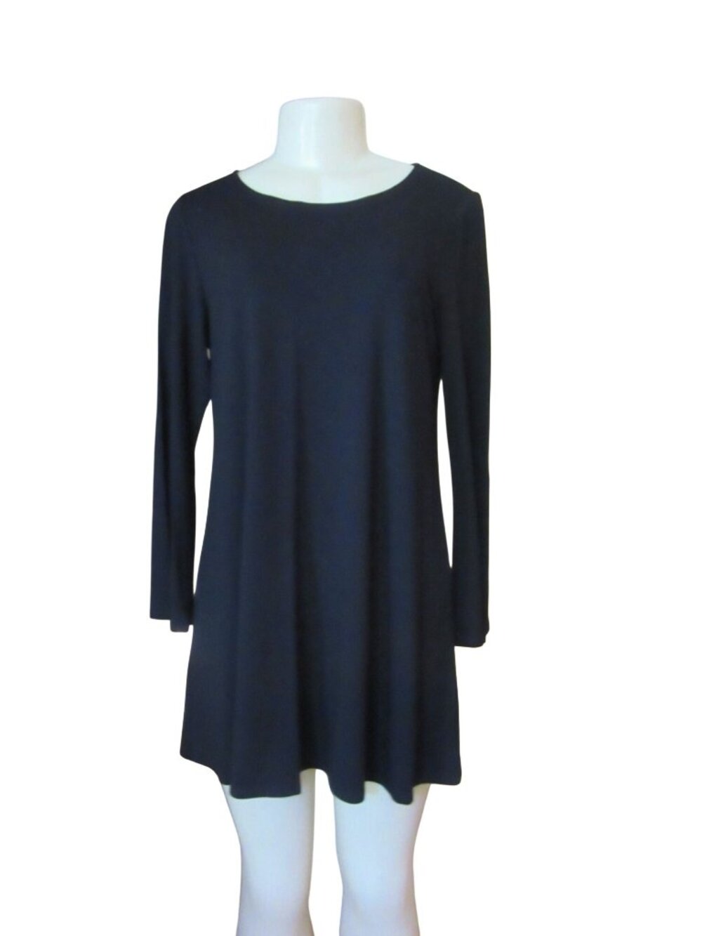 Eileen Fisher Black Viscose Stretch Jersey Long Sleeve Tunic Dress/Blouse Size S